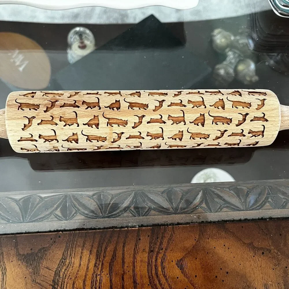 Embossing Cat Rolling Pin For Dough Cookie Fondant Granny Core Cottage Decor 8